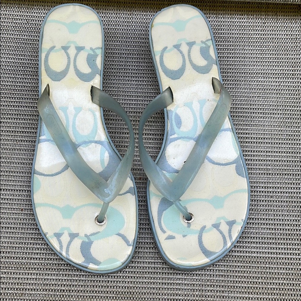 Coach Gray and White Sandals with Abstract Design